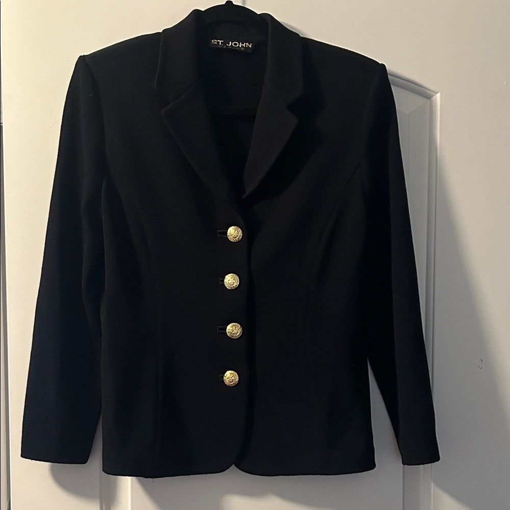 St. John Elegant Black Blazer with Gold Accents